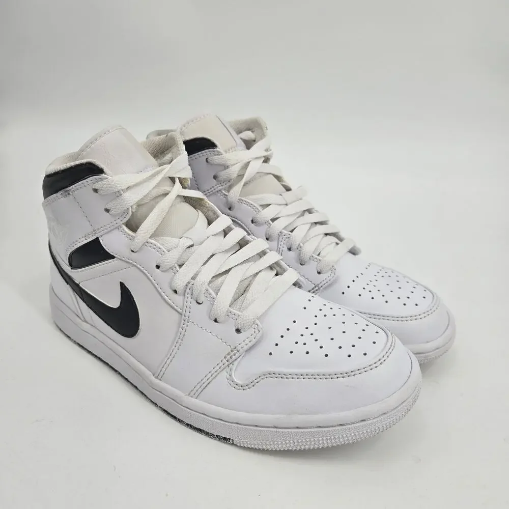 Nike Women's 8 Air Jordan 1 Mid White Black Sneakers Shoes Basketball Sports